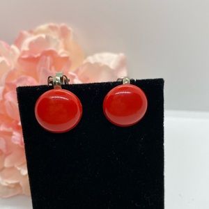 Vintage RED Round Pin-Up Clip Earrings stamped JAPAN